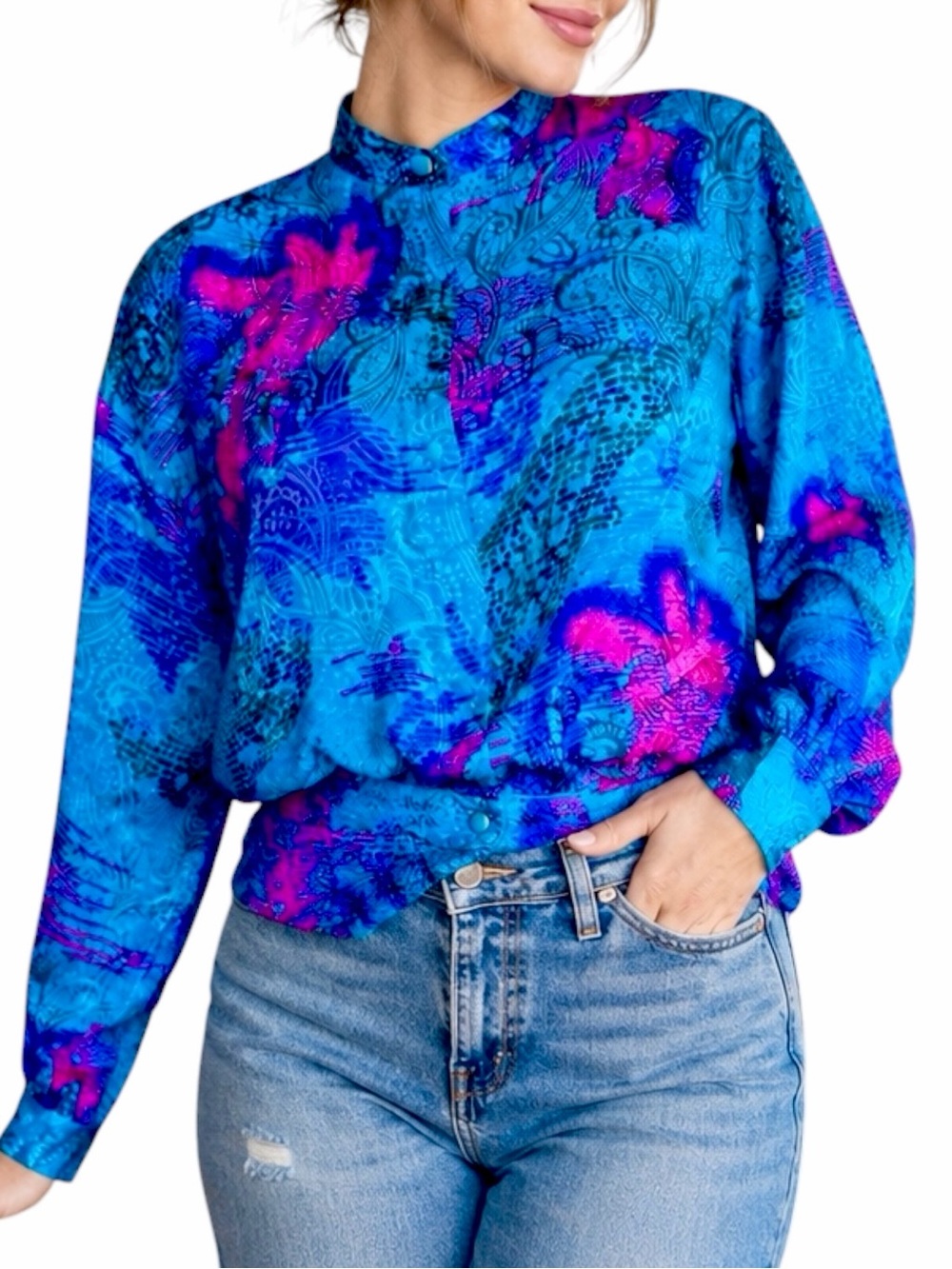 Vintage UMI Anne Crimmins 100% Silk Abstract Blouse Size 6